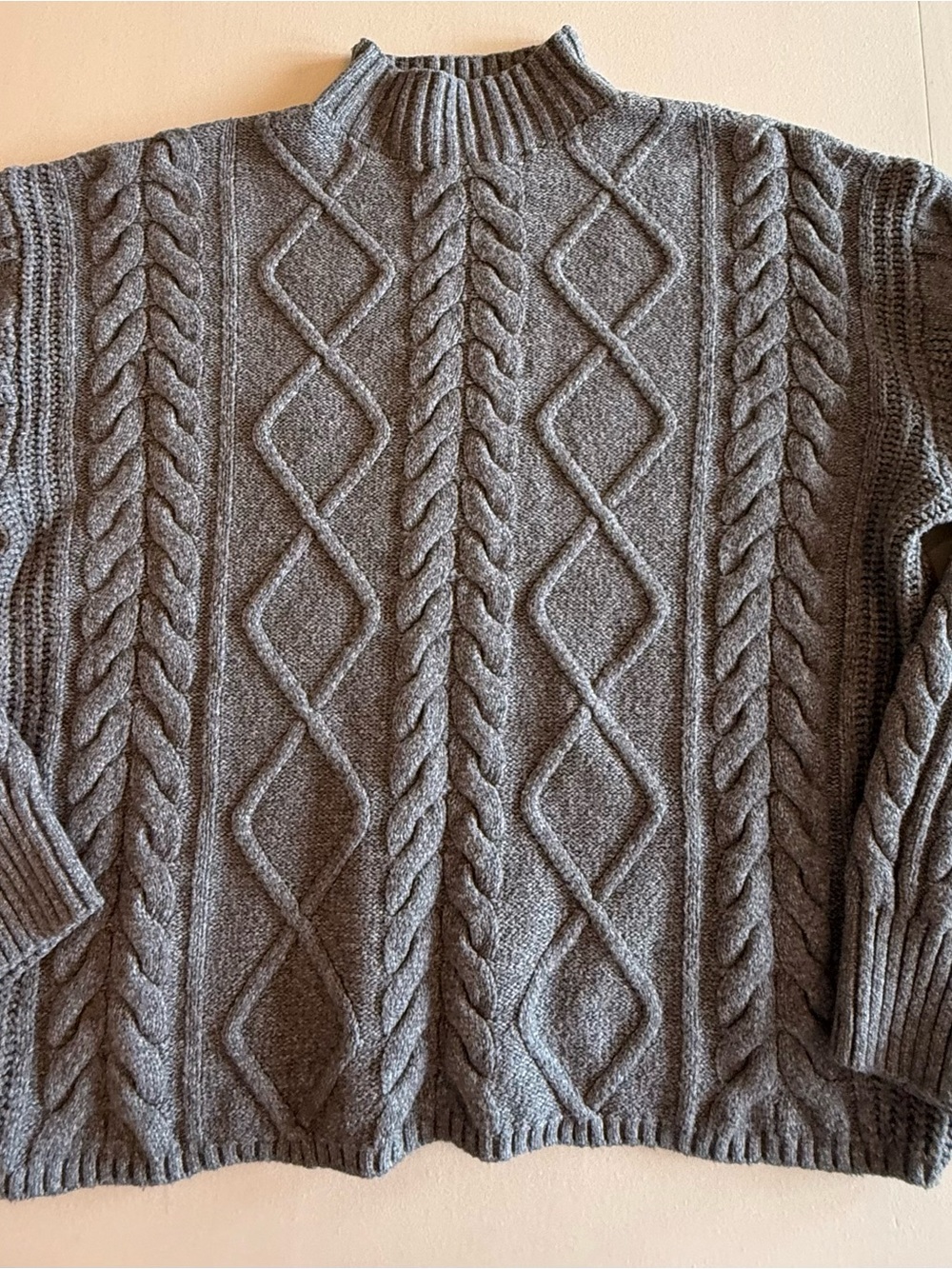Woman's  Gray Cable Knit Sweater - Classic Mock Neck